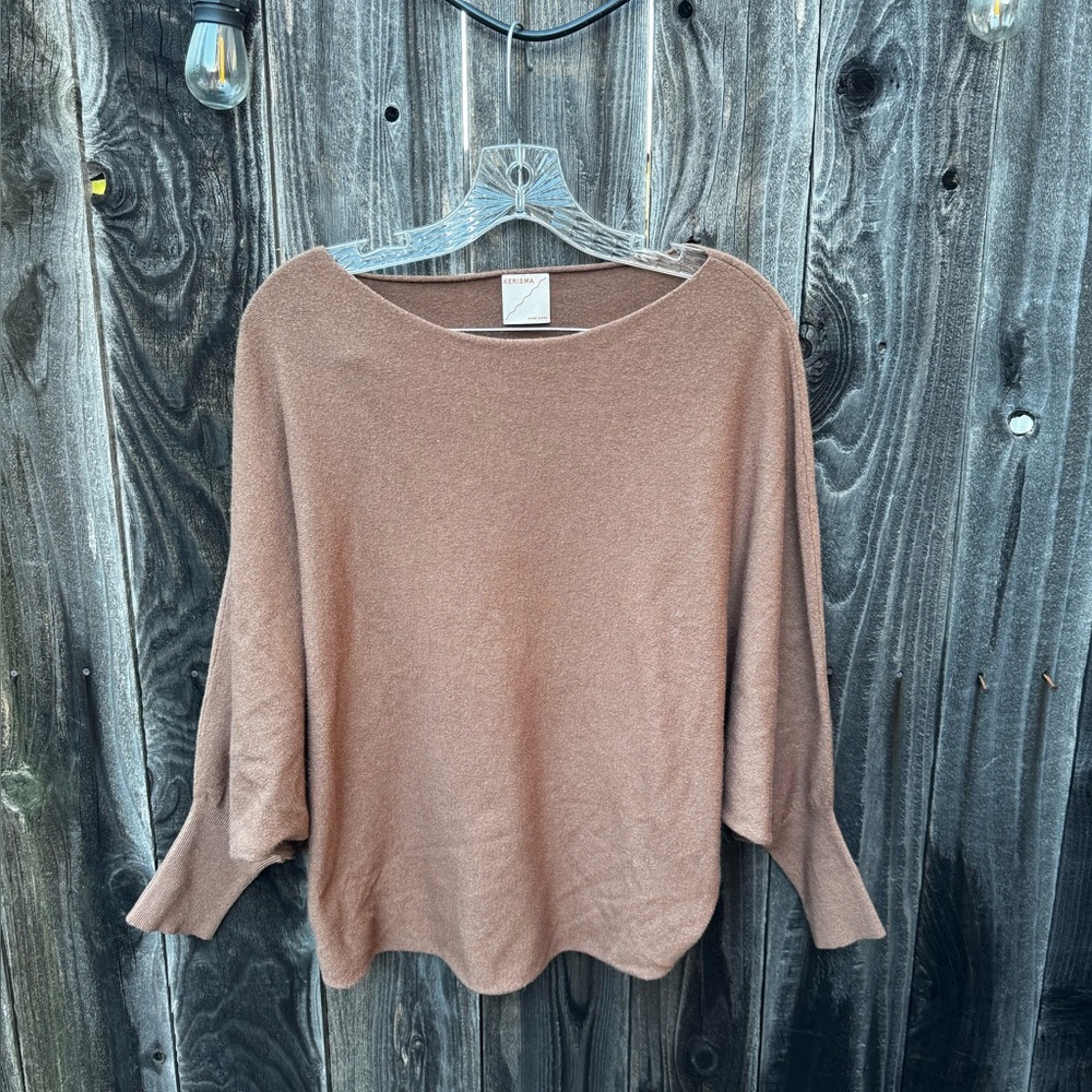 Kerisma Women’s Reddish Brown Crew Neck Off the Shoulder Sweater Russet Brown SM - Picture 2 of 5